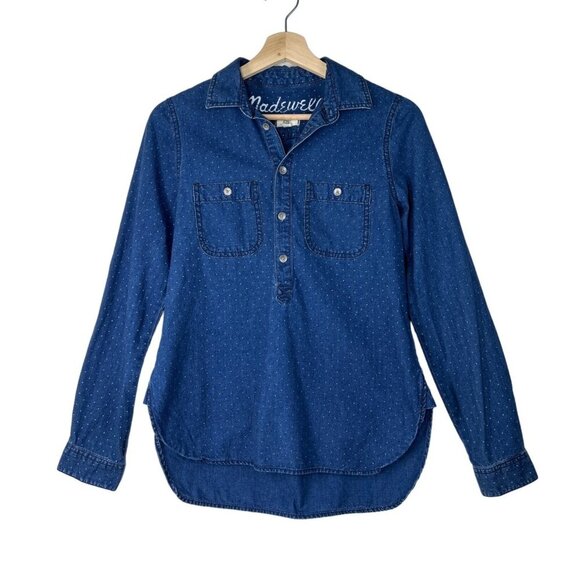 Madewell Tops - Madewell Navy Dotted Longsleeve Button Front Collared Shirt Size 2